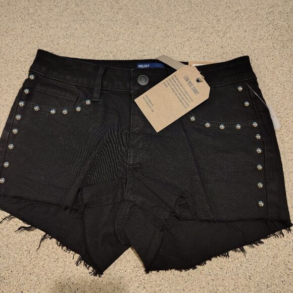 Raw Hem Black Studded Shorts Junior Size 7 - Picture 1 of 5